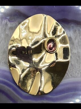 Direction One Abstract Art Oval Brooch Gold Tone w/ Glass Cabochon